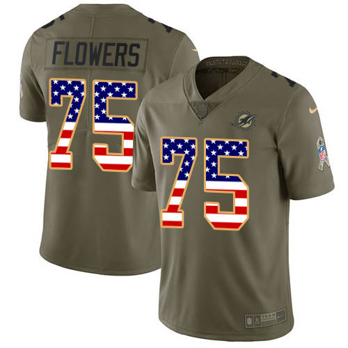 Nike Miami Dolphins #75 Ereck Flowers Olive USA Flag Youth Stitched NFL Limited 2017 Salute To Service Jersey